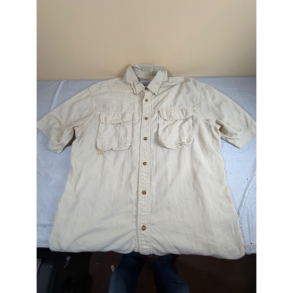 Bimini Bay Outfitters Mens Large Tan Short Sleeve Vented Fishing Shirt Nylon